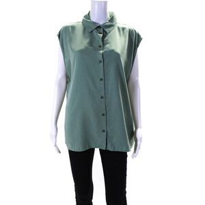 Lune Womens Chloe Sleeveless Button Up Top Blouse Olive Green Size Large